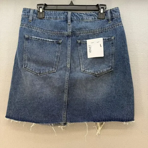 Vervet Denim Skirt Women's L Blue Claudia Raw Hem Mini Skirt Preppy Summer NWT - Picture 2 of 9